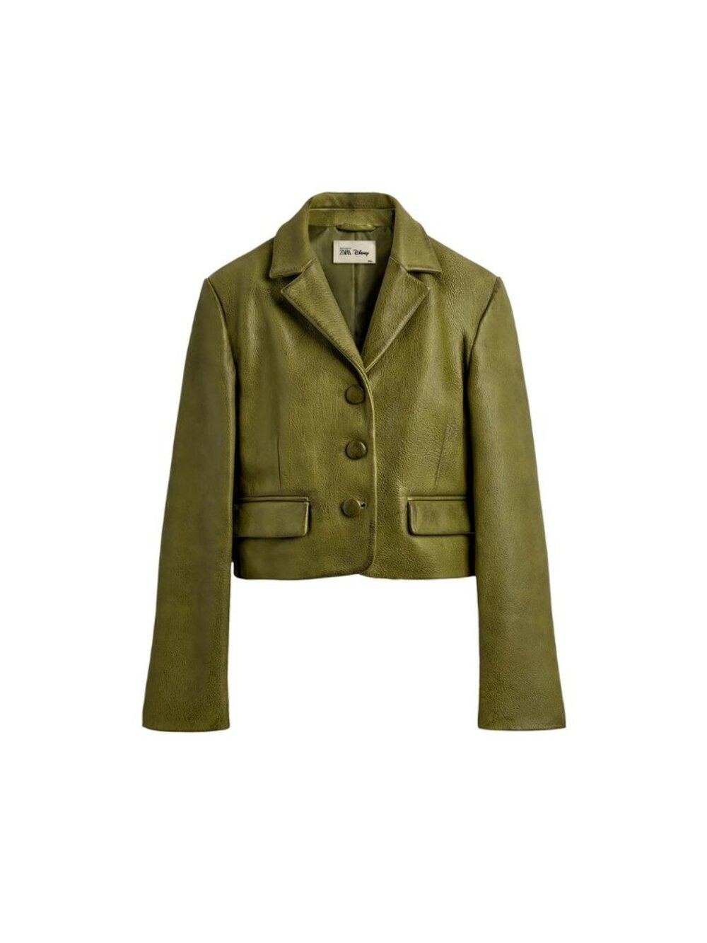 Zara Olive Green Genuine Leather Button-Front Jacket With Pockets Size XL NWOT